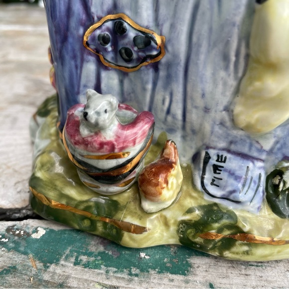 Kimberly Designs 2001 vintage blue ceramic flowers & animals tealight outhouse - Picture 9 of 12